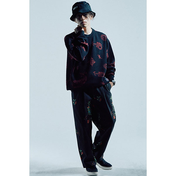 Zephyren ゼファレン JACQUARD KNIT BLACK / BURGUNDY_2