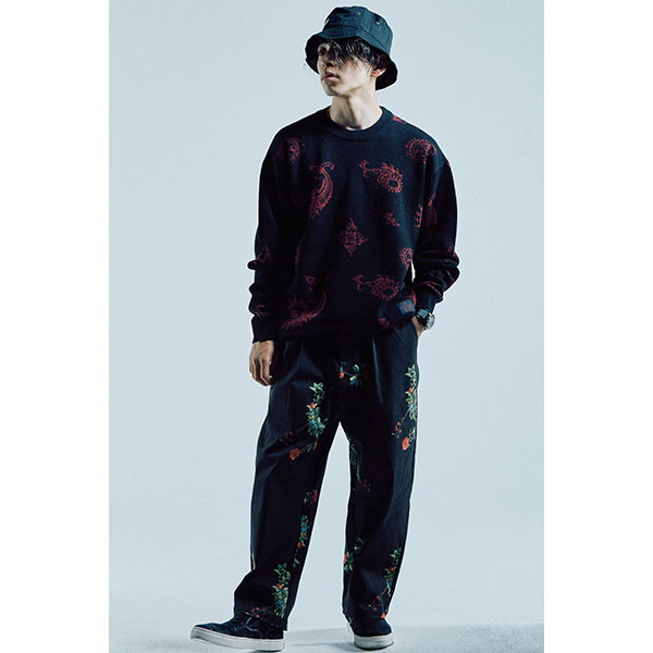 Zephyren ゼファレン JACQUARD KNIT BLACK / BURGUNDY_3
