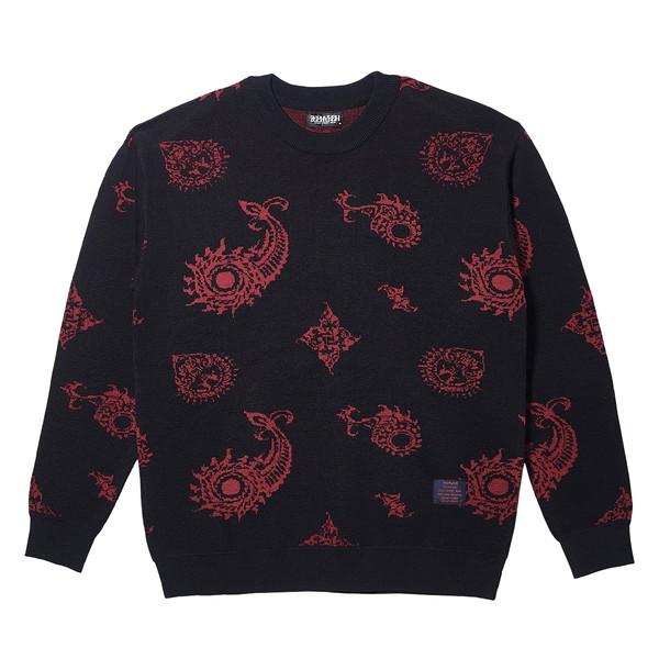 Zephyren ゼファレン JACQUARD KNIT BLACK / BURGUNDY_4