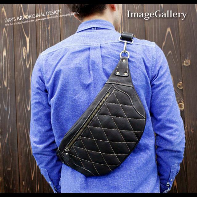 ブラック キルティング ボディバッグ　バイカーズ ブラック キルティング ボディバッグ バイカーズ 本革 レザーバッグ