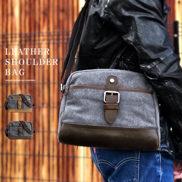 DaysArt デイズアート レザーバッグ ミニバッグ ショルダーバッグ キャンバスバッグ メンズ レディース ユニセックス 本革 帆布 オイルレザー キャンバス生地 ウォータープルーフ ブラウン ダークブラウン 夏物 ab-lb023