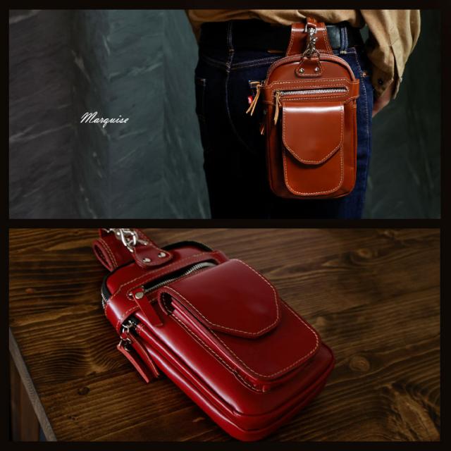 牛革 イタリアンレザー ベルトポーチ 長財布入れ レザーバッグ レザー