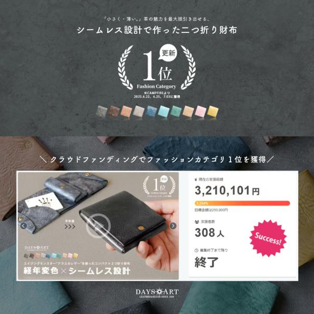 二つ折り財布 本革 メンズ レディース 小さい財布 薄い財布 コンパクト スリム 軽量 レザーウォレット イタリアンレザー アラスカレザー 経年変化 シンプル シームレス ICカード対応 内ポケット クラウドファンディング発 箱入り ペア ギフト プレゼント