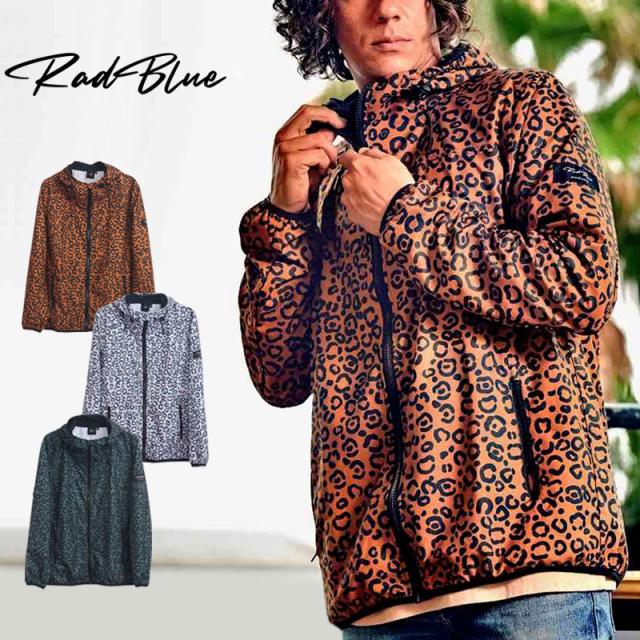 RadBlue ラッドブルー マウンテンパーカー LEOPARD レオパード豹柄 ヒョウ柄 ジップパーカー 春 夏 秋 アウトドア 水着 リゾートファッション メンズ ブラウン　グレー カーキ S M L XL  rad-mtpk003