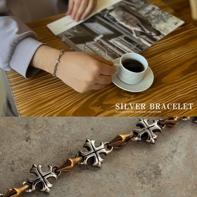 ブレスレット メンズ シルバー925 クロス チェーン シルバー チェーン
