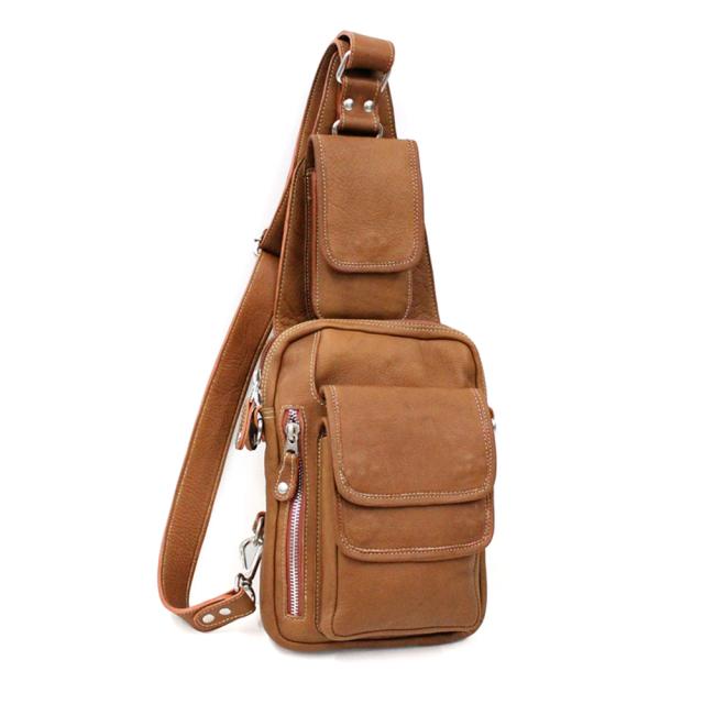 牛革 カーフスキン ダブルポケット レザーボディバッグ ワンショルダー