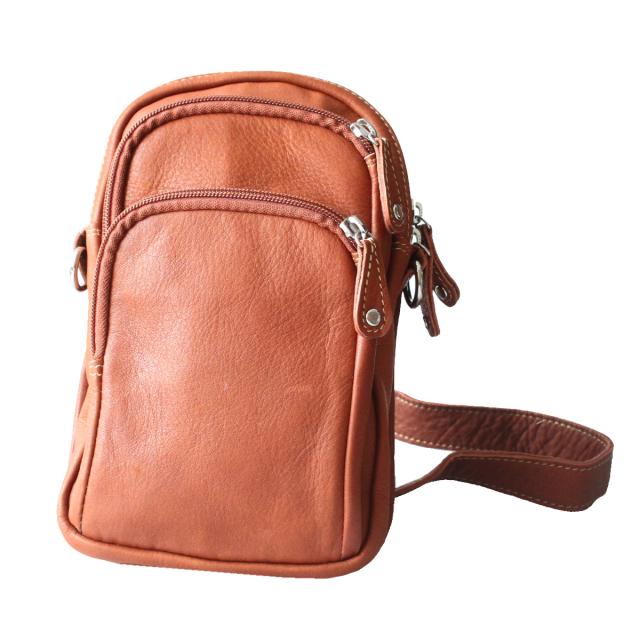 牛革 カーフスキン 3段ファスナーポケット ボディバッグ ワン