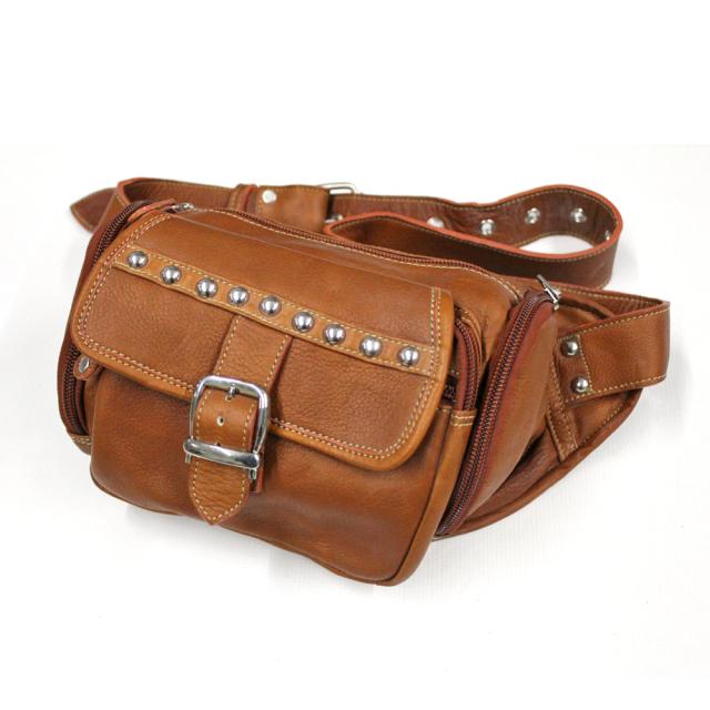 本革レザーバッグ スタッズライン カーフスキン ウエストポーチ