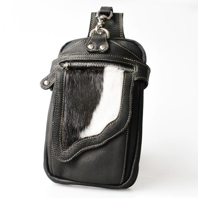 ベルトポーチ レザーバッグ 牛毛皮 ハラコ 牛革 長財布入れ 脚用ベルト