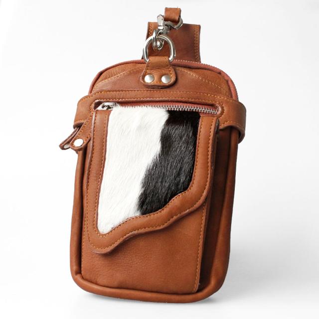 ベルトポーチ レザーバッグ 牛毛皮 ハラコ 牛革 長財布入れ 脚用ベルト