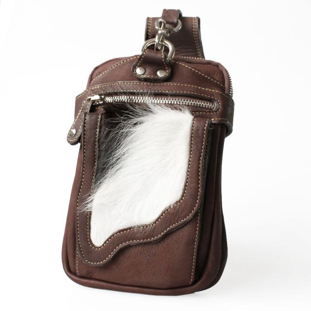 ベルトポーチ レザーバッグ 牛毛皮 ハラコ 牛革 長財布入れ 脚用ベルト