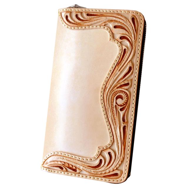 本革 長財布 レザーウォレット デザインカービング アラベスク