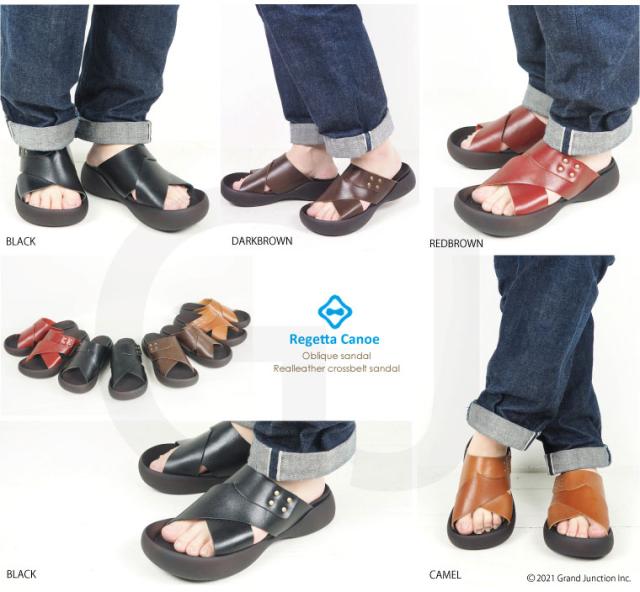 《11%OFF セール》 送料無料 リゲッタ カヌー サンダル メンズ クロスベルト 本革 レザー 生地 つっかけ 履きやすい 日本製/ CJOS8505/lvw554 夏