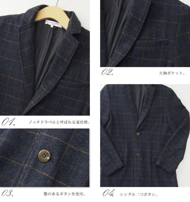 送料無料 GJ-Relax ウインドウペインチェックウールチェスターコート