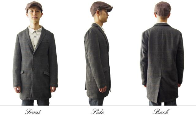 送料無料 GJ-Relax ウインドウペインチェックウールチェスターコート