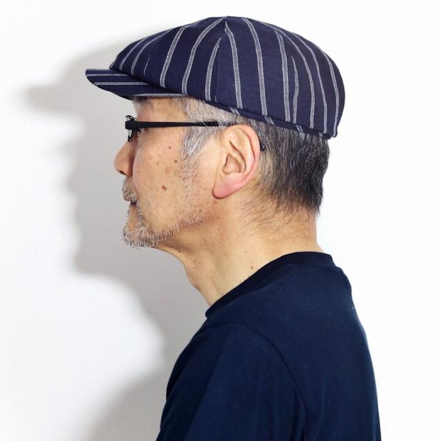 ハンチング帽 ストライプ柄 春 夏 MATSUI ANGELICO 麻 ハンチング ストライプ アンジェリコ 日本製 メンズ リネン100% イタリア製ブランド生地 キャップ 縦縞 麻100% サイズ調整可能 マツイ 帽子 紳士 紺 ネイビー 父の日 ギフト プレゼント ラッピング無料_7