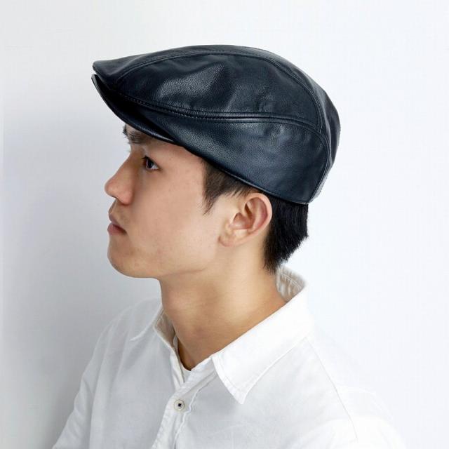 レザー ハンチング 本革 帽子 ヘンシェル レザーハット メンズ ハンチング帽 紳士 牛革 秋冬 レディース HENSCHEL アイビーキャップ 革小物 おしゃれ シンプル 無地 黒 ブラック 父の日 プレゼント 帽子 男性 40代 50代 60代 レザーハンチング_2