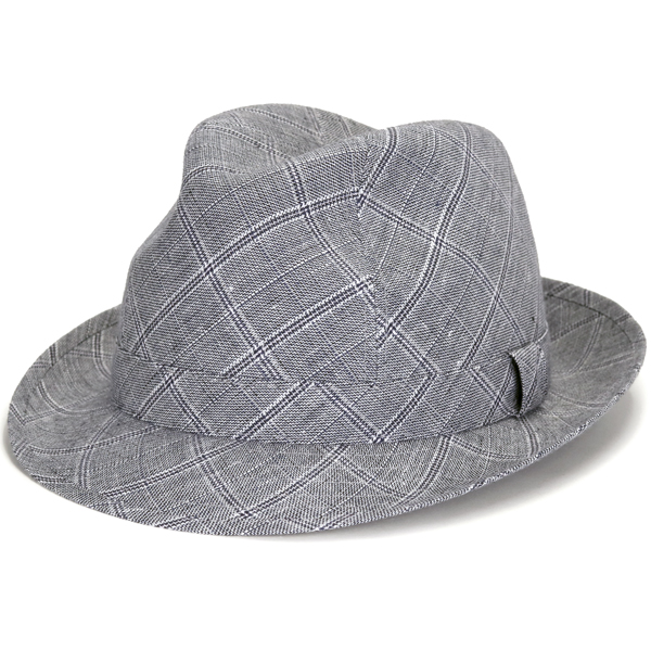カシュケット ハット チェック 中折れハット メンズ 大きいサイズ 56cm 58cm 60cm 62cm リネン 中折