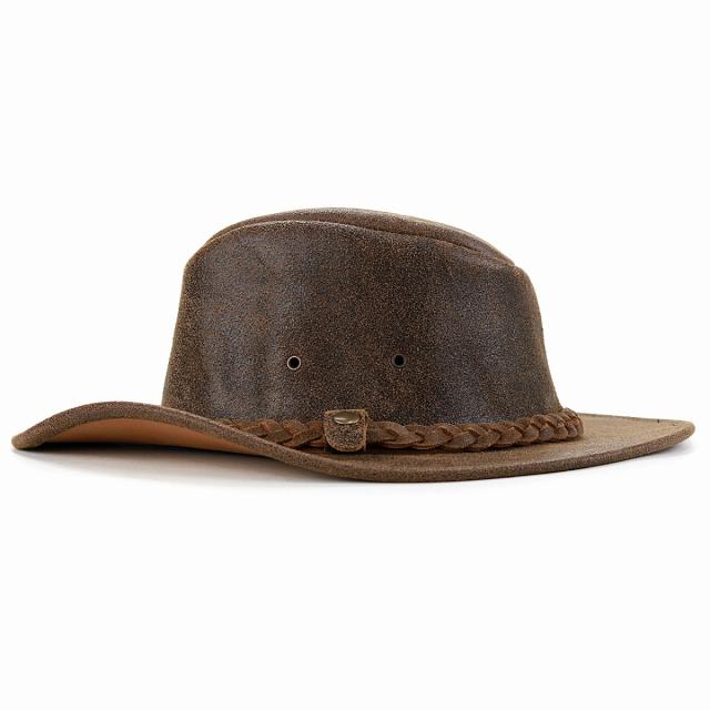 本革 カウボーイ ハット ヘンシェル レザー 帽子 HENSCHEL ダメージ加工 クラッシャブル 牛革 ス_1