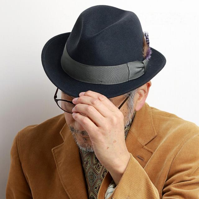 【STETSON】新品未使用羽付きフェドラハット。 STETSON 飾り羽付き ウールフェルトハット センターデント 撥水