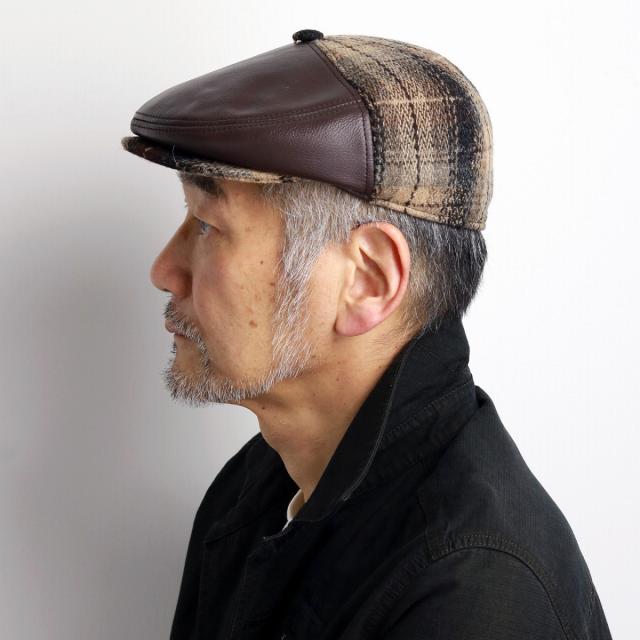 ドブス ハンチング レザー × ツイード 切替え 帽子 メンズ dobbs ハンチング帽 レディース 秋冬 D_8