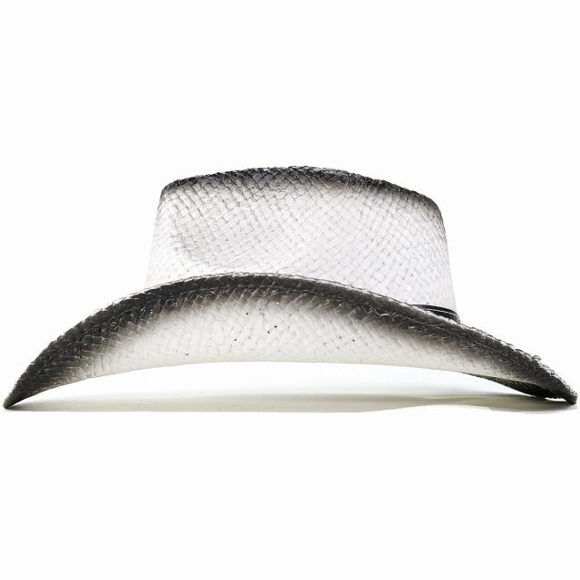 カウボーイハット モノクロ グラデーション レザーベルト テンガロン ペーパー100％ メンズ 帽 カウボーイハット モノクロ グラデーション レザーベルト テンガロン