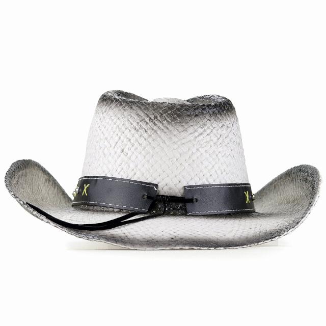 カウボーイハット モノクロ グラデーション レザーベルト テンガロン