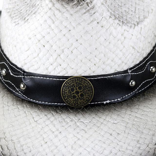 カウボーイハット モノクロ グラデーション レザーベルト テンガロン