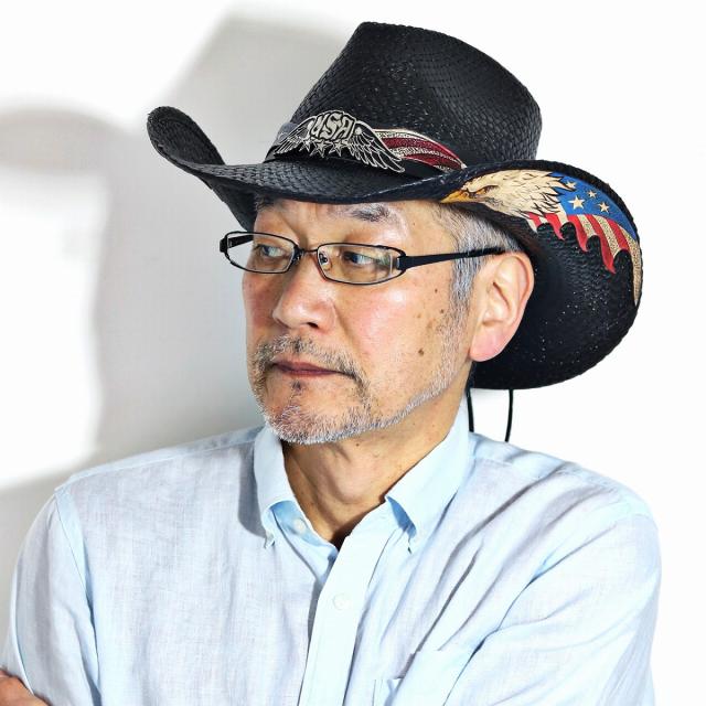 本パナマ カウボーイハット 星条旗 鷲 バックル 帽子 春夏 日よけ パナマハット テンガロン レ