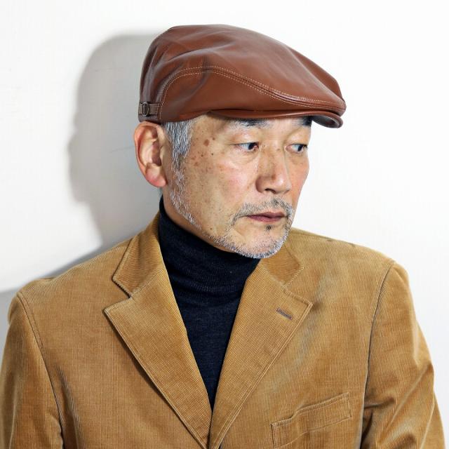 羊革 レザー ハンチング 帽子 メンズ シープスキン KASZKIET カシュケット インポートブランド 茶_7