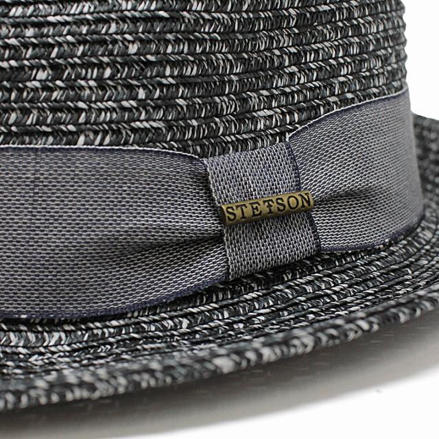 まだら模様 麦わら帽子 春 夏 STETSON 中折れハット メンズ リボン