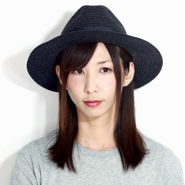 ストローハット 黒 レディース マニッシュハット 麦わら帽子 メンズ 帽子 春 夏 中折れ HAT 帽子｜au PAY マーケット