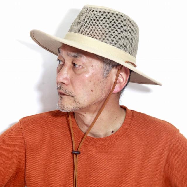 サハリハット メンズ 帽子 日よけ ハット 紐付き メッシュ California Hat Company Inc. UPF50＋ 涼しい ハット つば広 UVカット 小物 紫外線対策 春夏 フリーサイズ かぶりやすい 帽子 カーキ