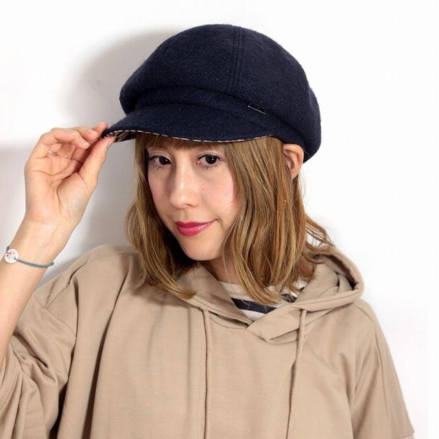 キャスケット 秋 冬 レディース 帽子 DAKS キャスケット帽 ブリティッシュ ブランド ダックス キャス ワンポイント 無地 圧縮ニット キャスケット帽子 ミセスハット ネイビー 紺 ( クリスマス ギフト包装 ラッピング無料 )