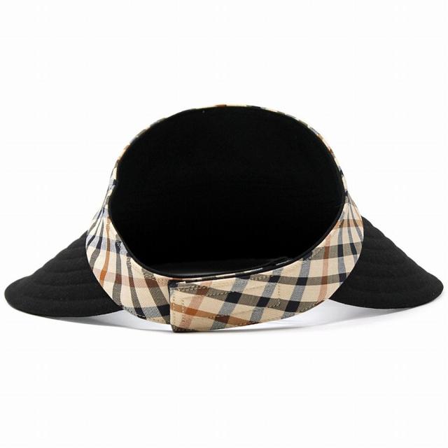 サンバイザー 広つば ダックス レディース チェック 柄 麻 UVカット