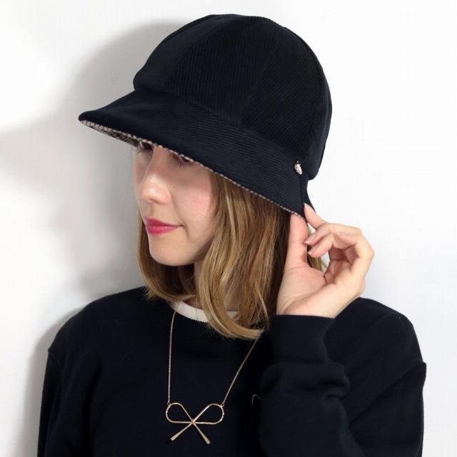 DAKS レディース ハット コーデュロイ 秋冬 クロッシェハット チェック 帽子 ダックス 日本製 Mサイズ 黒 ブラック 送料無料 ( クリスマス ギフト包装 ラッピング無料 )