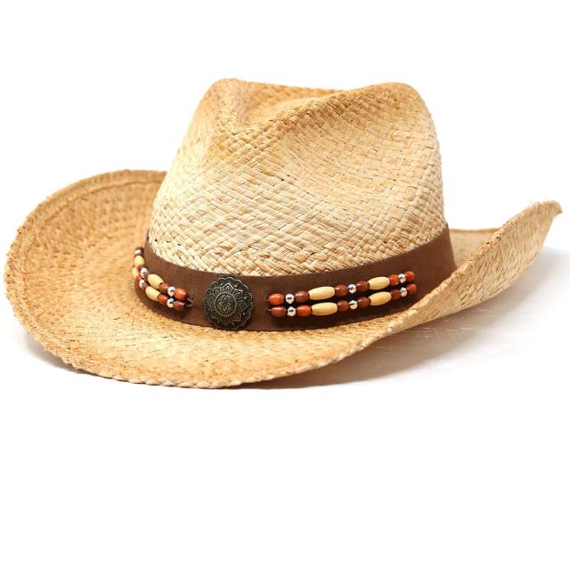 ラフィア ウエスタンハット メンズ 春夏 麦わら帽子 HENSCHEL ハット 大きいサイズ ストローハット 帽子 涼しい ウッドビーズ Mサイズ Lサイズ XLサイズ / ナチュラル［ straw hat ］［ cowboy hat］/ ギフト プレゼント 誕生日 ラッピング無料 ラフィア ウエスタンハット メンズ 春夏 麦わら帽子 HENSCHEL ハット