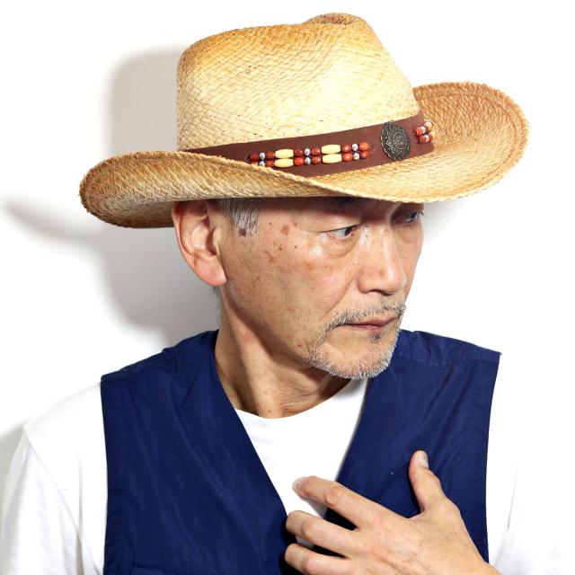 ラフィア ウエスタンハット メンズ 春夏 麦わら帽子 HENSCHEL ハット 大きいサイズ ストローハット 帽子 涼しい ウッドビーズ Mサイズ Lサイズ XLサイズ / ナチュラル［ straw hat ］［ cowboy hat］/ ギフト プレゼント 誕生日 ラッピング無料_7