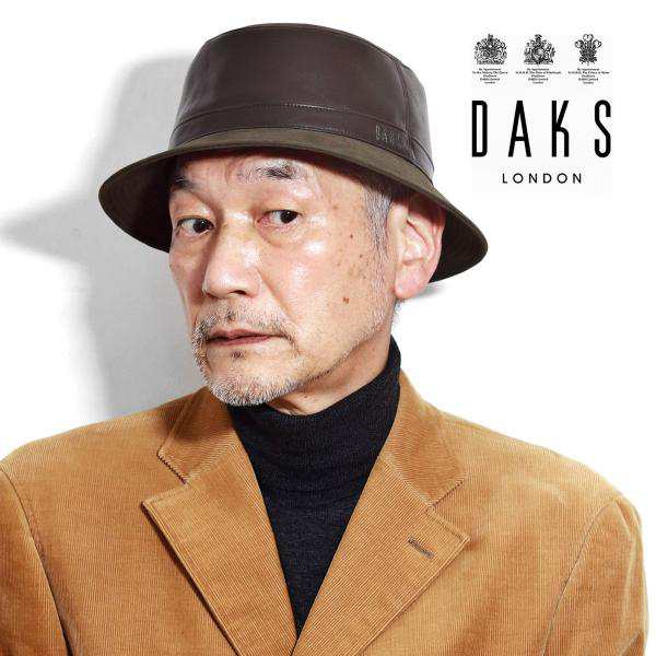 DAKS シープスキン 帽子 メンズ サハリハット 秋冬 羊革 ダックス サファリハット レザー 日本製 ハット 高級 ブランド 茶 ブラウン［ bu