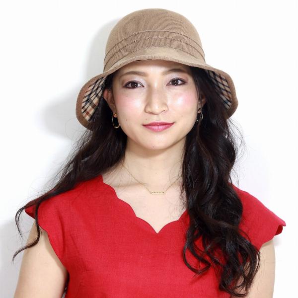 DAKS 日よけ 帽子 レディース UV対策 日本製 つば裏チェック ダックス ハット サマーニット 春 夏 婦人帽子 綿ロード クロシェハット ミセス 手洗い可 ダウンハット Mサイズ サイズ調節 / 茶 ブラウン［ hat ］母の日 ギフト 女性 誕生日 プレゼント 帽子 敬老の日_7