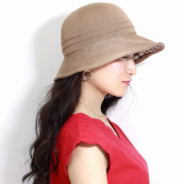DAKS 日よけ 帽子 レディース UV対策 日本製 つば裏チェック ダックス ハット サマーニット 春 夏 婦人帽子 綿ロード クロシェハット ミセス 手洗い可 ダウンハット Mサイズ サイズ調節 / 茶 ブラウン［ hat ］母の日 ギフト 女性 誕生日 プレゼント 帽子 敬老の日_8