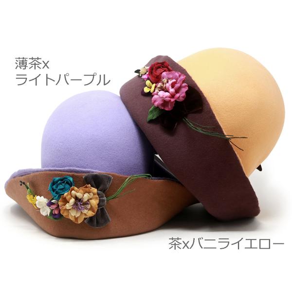 可愛い 帽子 レディース 秋冬 フェルトハット フラワーダブルベル Barairo no boushi かわいい ハット バラ色の帽子 布花 リボン フェルト ミセスハット 日本製 ブランド  [ felt hat ] 送料無料 バラ色の帽子 帽子通販 クリスマス プレゼント ギフト ラッピング無料_9