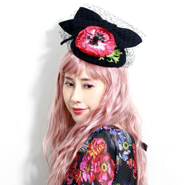 カクテルハット レディース バラ色の帽子 帽子 フォーマル ブランド 日本製 Barairo no Boushi アネモネカクテル ヘッドドレス 花 秋冬 可愛い チュール リボン フェルト  [ headdress ] 送料無料 女性 プレゼント ギフト ラッピング無料 カクテルハット レディース バラ色の帽子 帽子 フォーマル ブランド