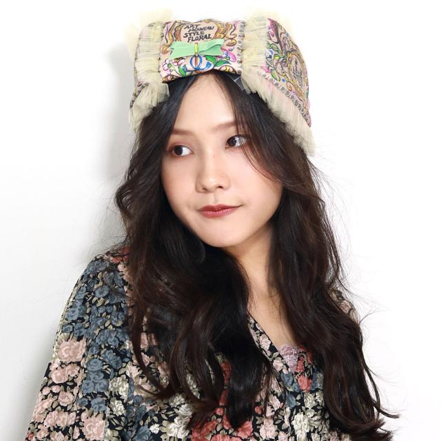 かわいい レディース ヘアバンド 大きい リボン プリント柄 タッセル