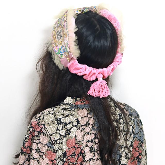 かわいい レディース ヘアバンド 大きい リボン プリント柄 タッセル