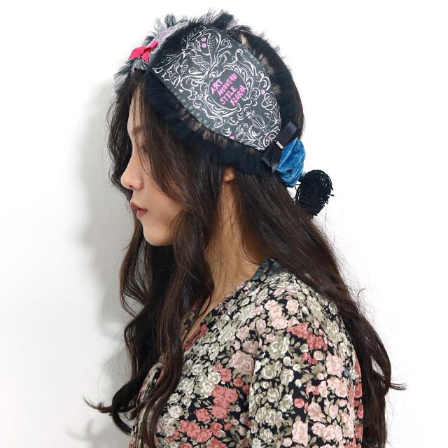 かわいい レディース ヘアバンド 大きい リボン プリント柄 タッセル