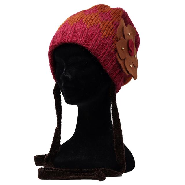 かわいい ニット帽 バラ色の帽子 レディース 秋冬 帽子 送料無料