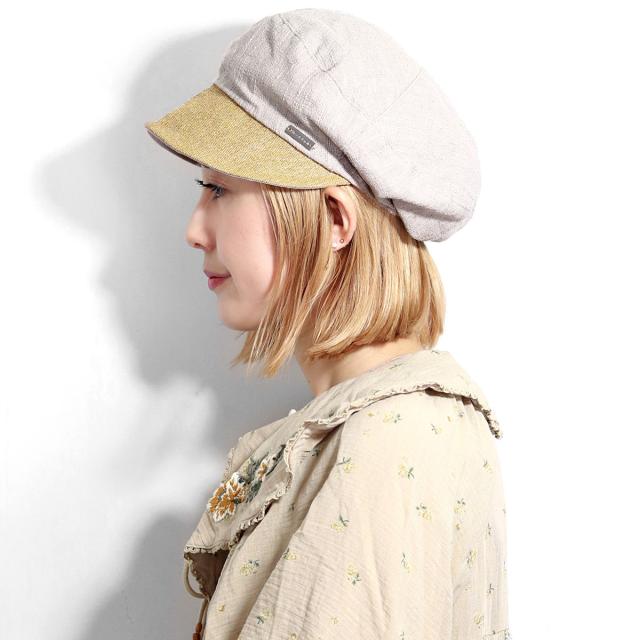 キャスケット 春夏 レディース リバーシブル ピエスド リュシル Slack 送料無料 Piece de Lucile ナチュラル かわいい 帽子 女性用 麻 綿 20代 30代 40代 ファッション 帽子 ベージュ / グリーン_14