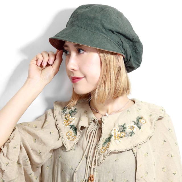 キャスケット 春夏 レディース リバーシブル ピエスド リュシル Slack 送料無料 Piece de Lucile ナチュラル かわいい 帽子 女性用 麻 綿 20代 30代 40代 ファッション 帽子 ベージュ / グリーン_19