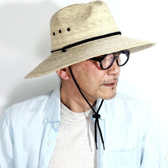 ストローハット あご紐 パームブレード 麦わら帽子 メンズ 帽子